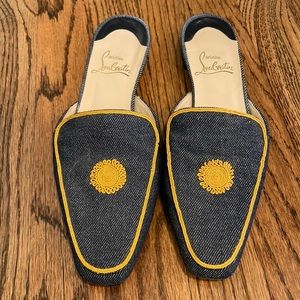 Christian Louboutin Flat slip ons - Denim with yellow sun thread
